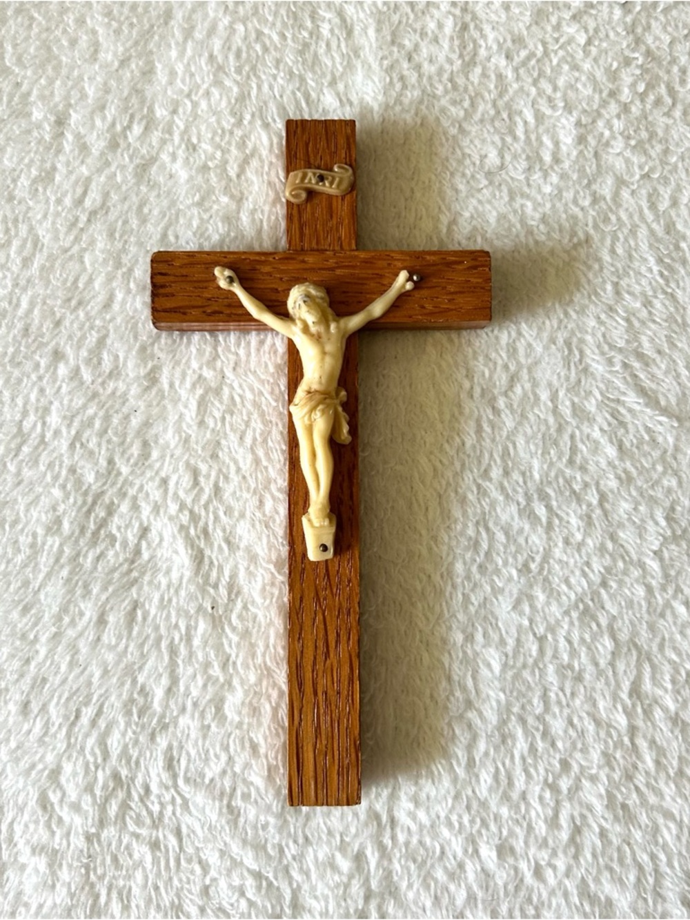 Vintage Wooden Wall Cross Crucifix Holy Religious Carved Christ Natural 6" Tall